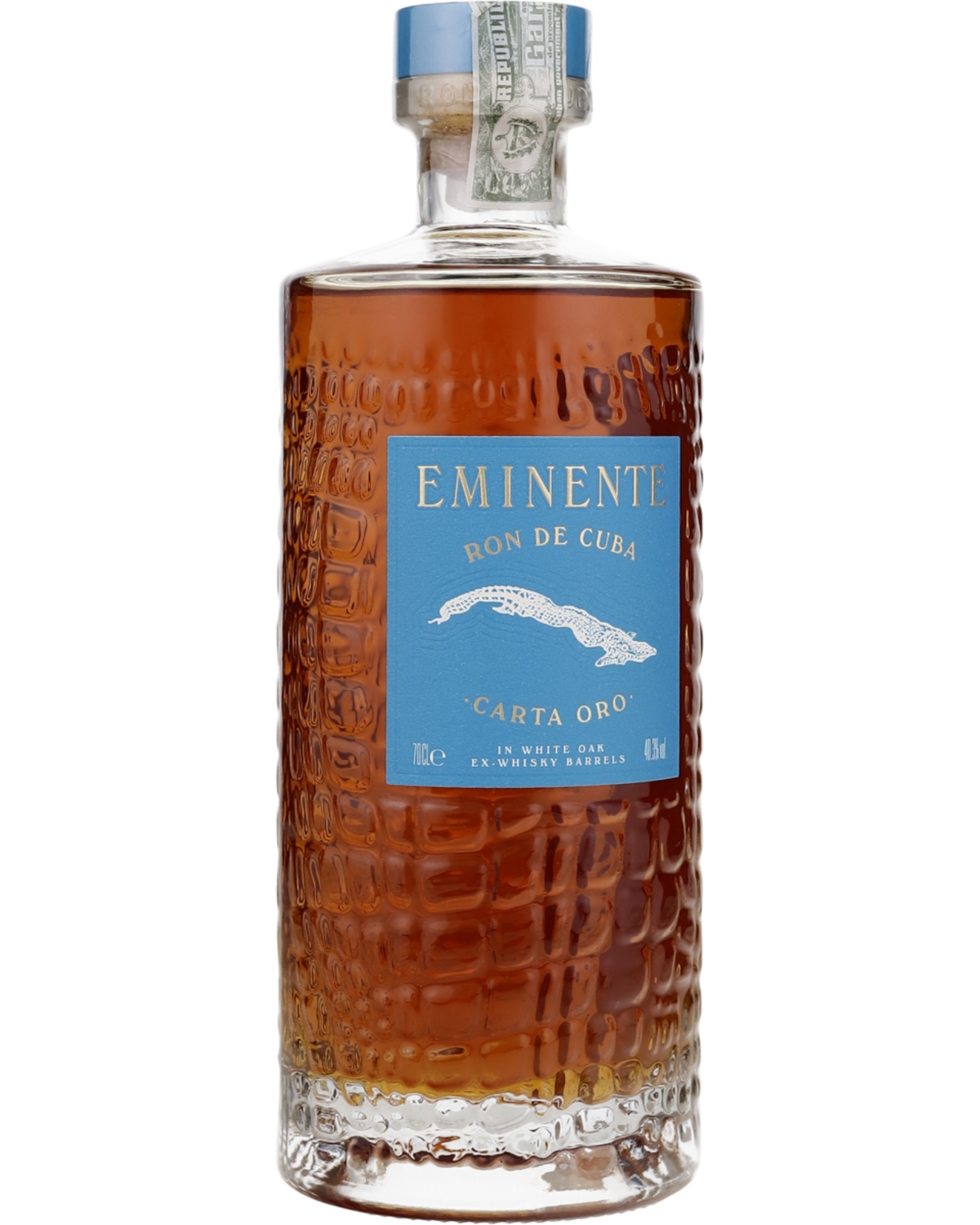 Schwarzbach Spirits Eminente Carta Oro 5 Jahre Rum in strukturierter Glasflasche mit blauem Etikett