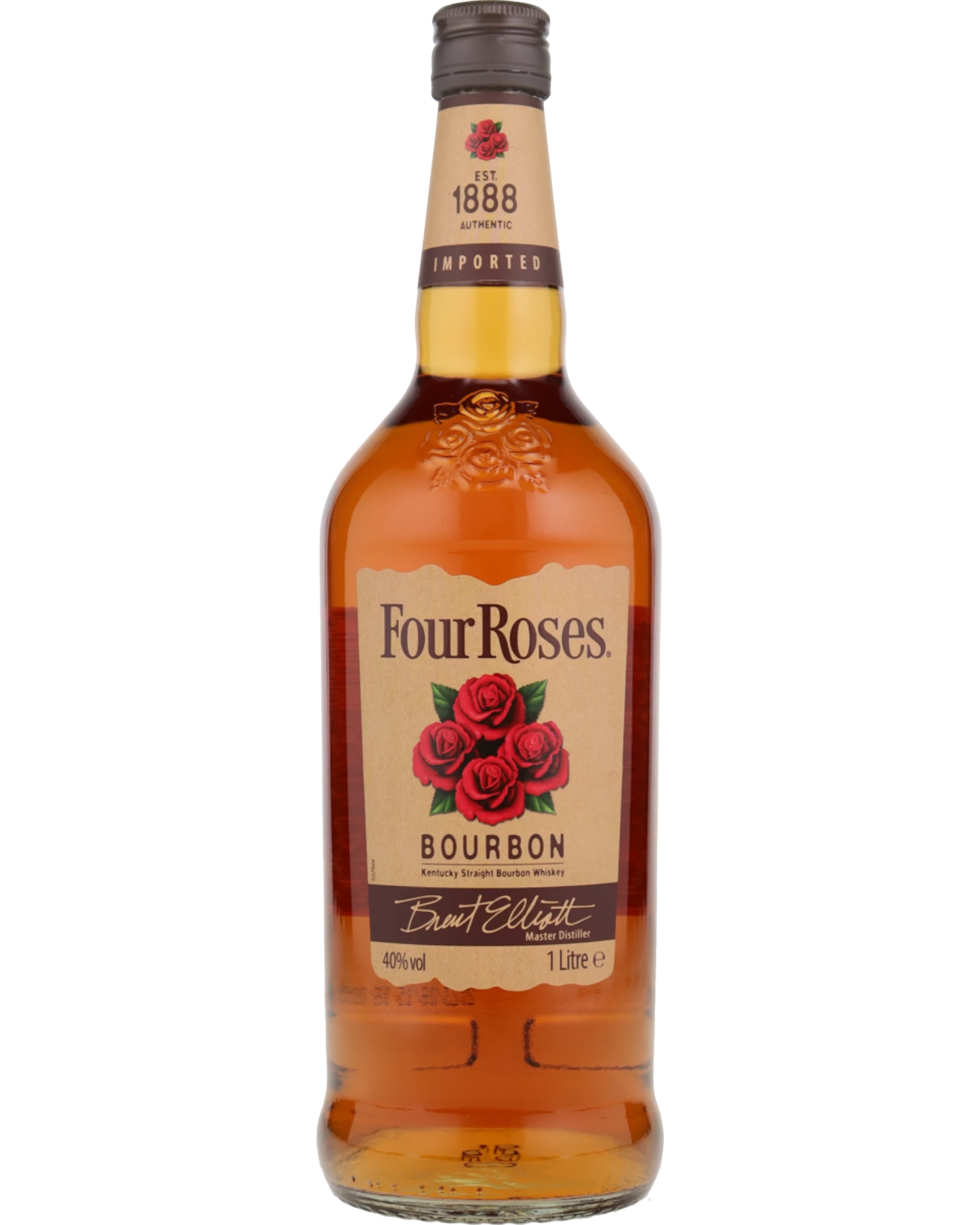 Schwarzbach Spirits Four Roses Kentucky Straight Bourbon Whiskey 1 Liter Flasche mit 40% Vol. und Rosen-Etikett