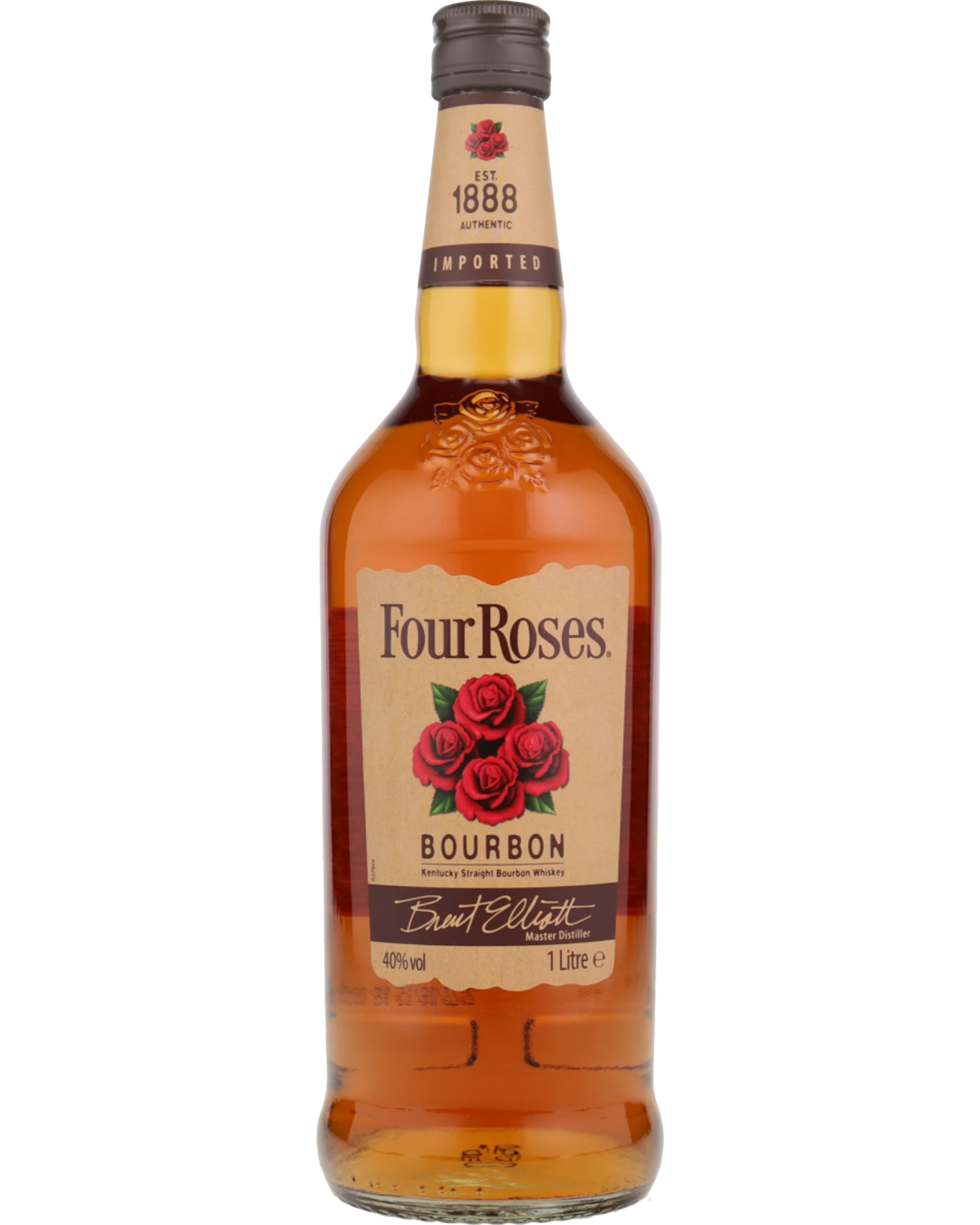 Schwarzbach Spirits Four Roses Kentucky Straight Bourbon Whiskey 1 Liter Flasche mit 40% Vol. und Rosen-Etikett