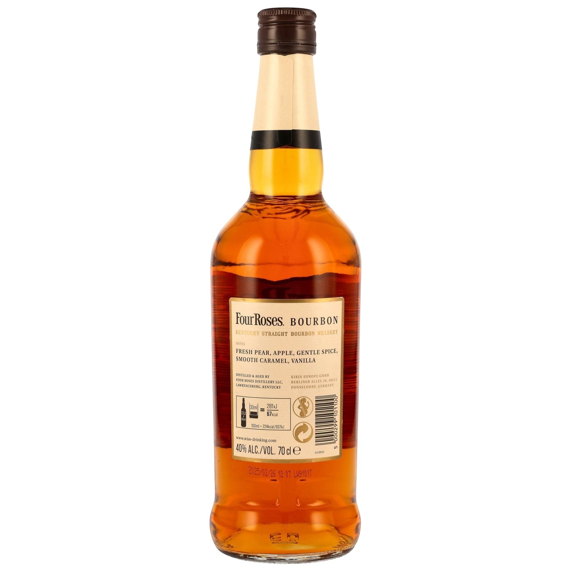 Schwarzbach Spirits Four Roses Bourbon Kentucky Straight Bourbon Whiskey mit Noten von frischer Birne, Apfel, Vanille und Karamell.