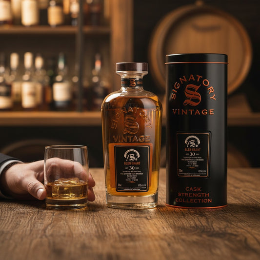 Schwarzbach Spirits Glen Grant 30 Year Old Speyside Single Malt Scotch Whisky in a Bourbon Barrel, 700ml bottle and tin.