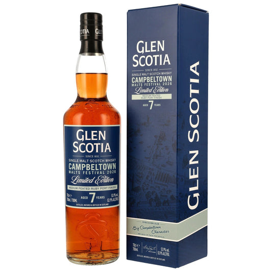 Schwarzbach Spirits: Glen Scotia 7 Jahre Medium Peated Ruby Port Finish Campbeltown Malts Festival 2026 Single Malt Scotch Whisky, 53,9% Vol.