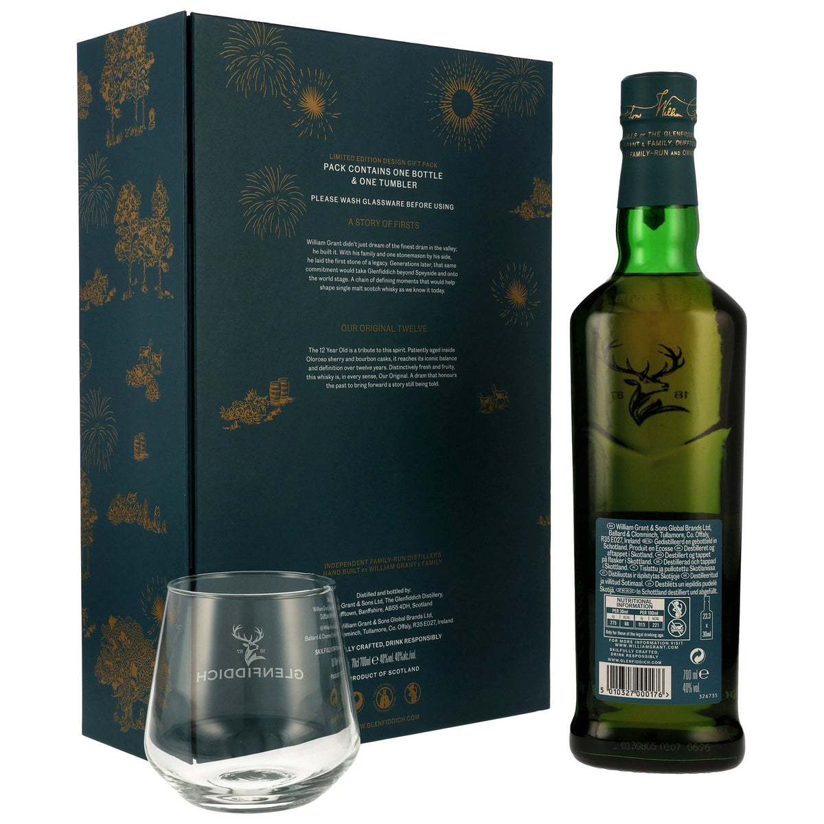 Schwarzbach Spirits Glenfiddich 12 Jahre Limited Design 2026 Geschenkset mit Whiskyflasche und graviertem Tumbler