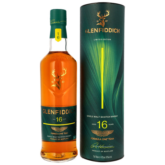 Schwarzbach Spirits Glenfiddich 16 Jahre Aston Martin F1 Limited Edition 2026 Whiskyflasche mit grüner Geschenkdose
