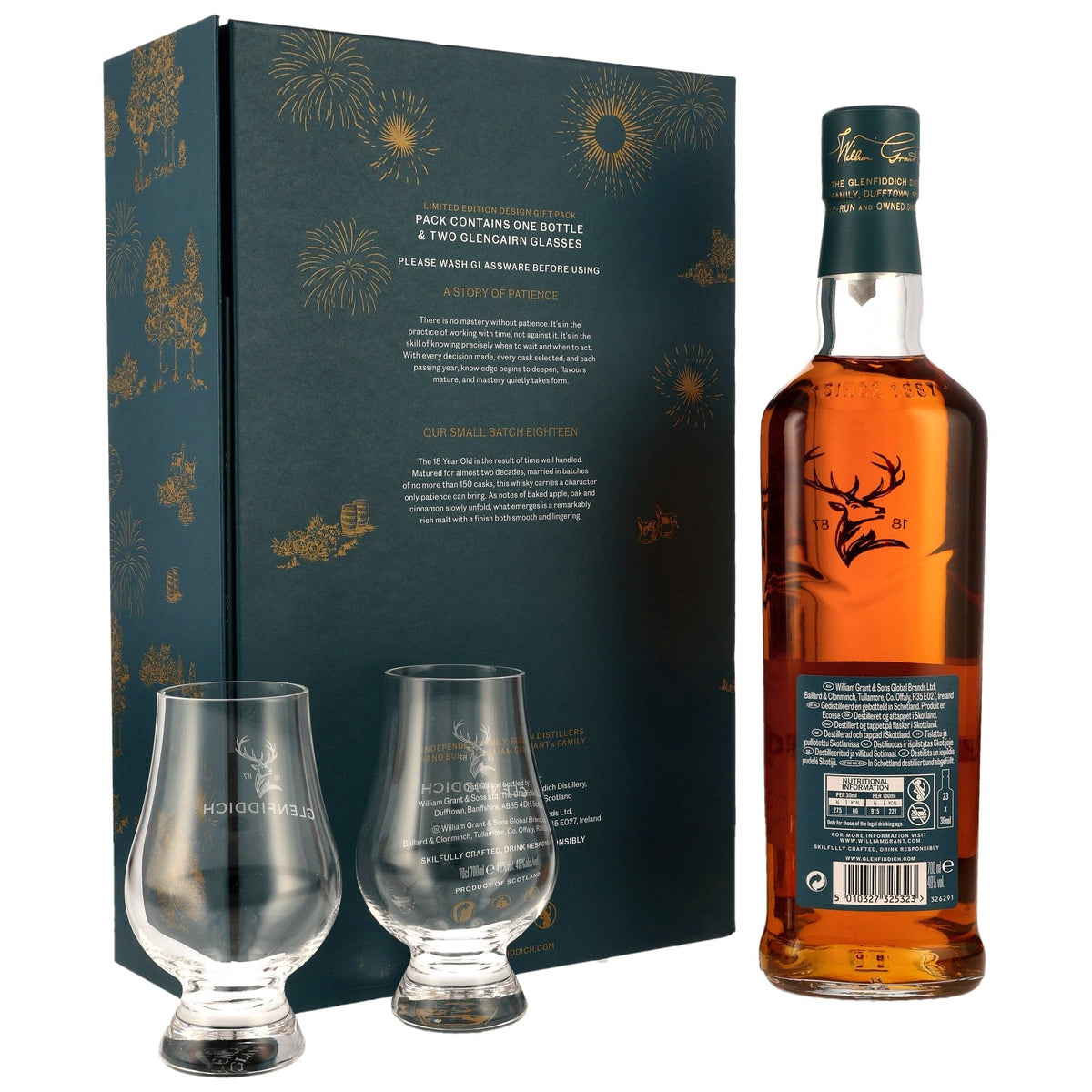 Schwarzbach Spirits Glenfiddich 18 Jahre Limited Design 2026 Geschenkset mit Whiskyflasche und zwei Glencairn-Gläsern