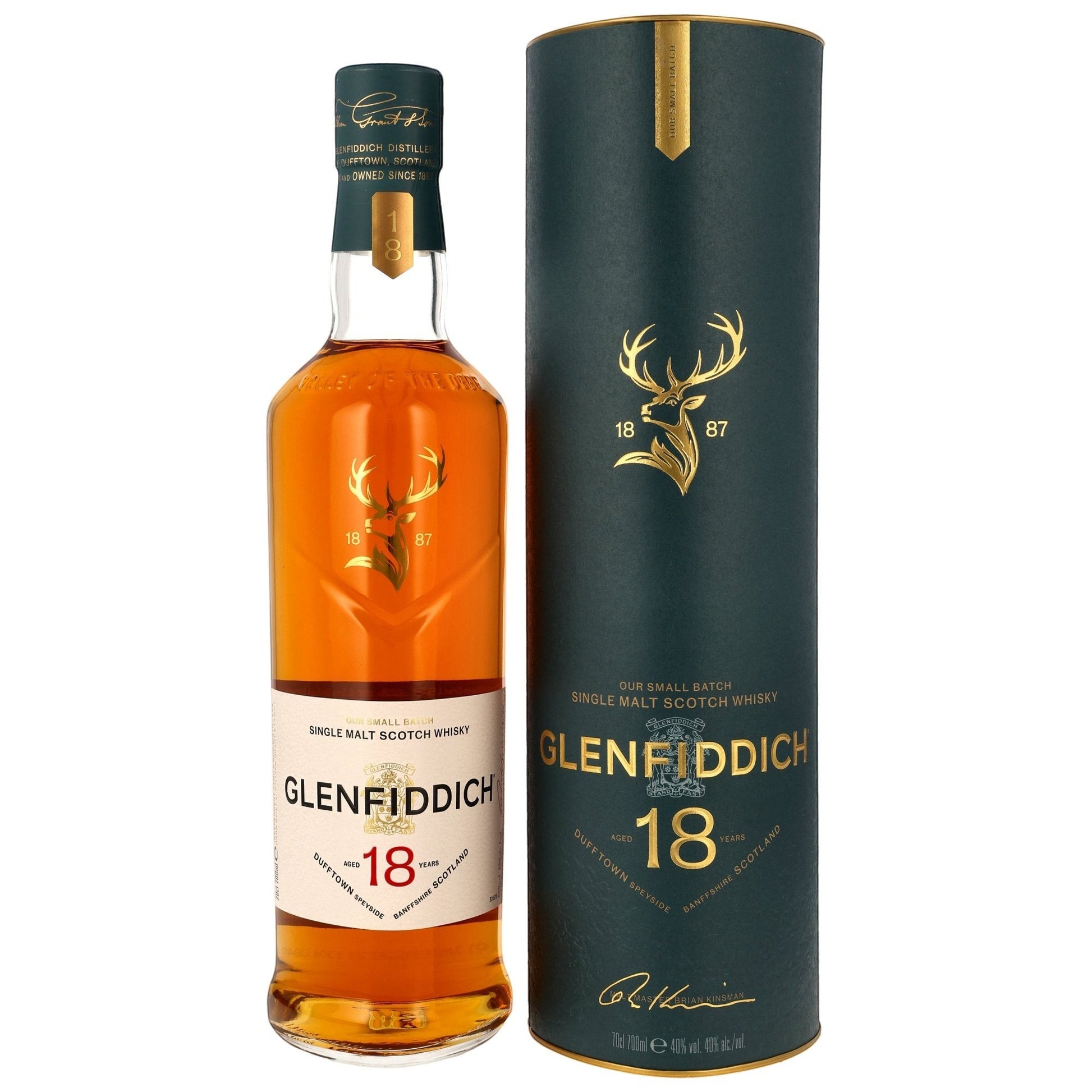 Schwarzbach Spirits Glenfiddich 18 Jahre Single Malt Scotch Whisky Flasche mit dunkelgrüner Geschenkverpackung