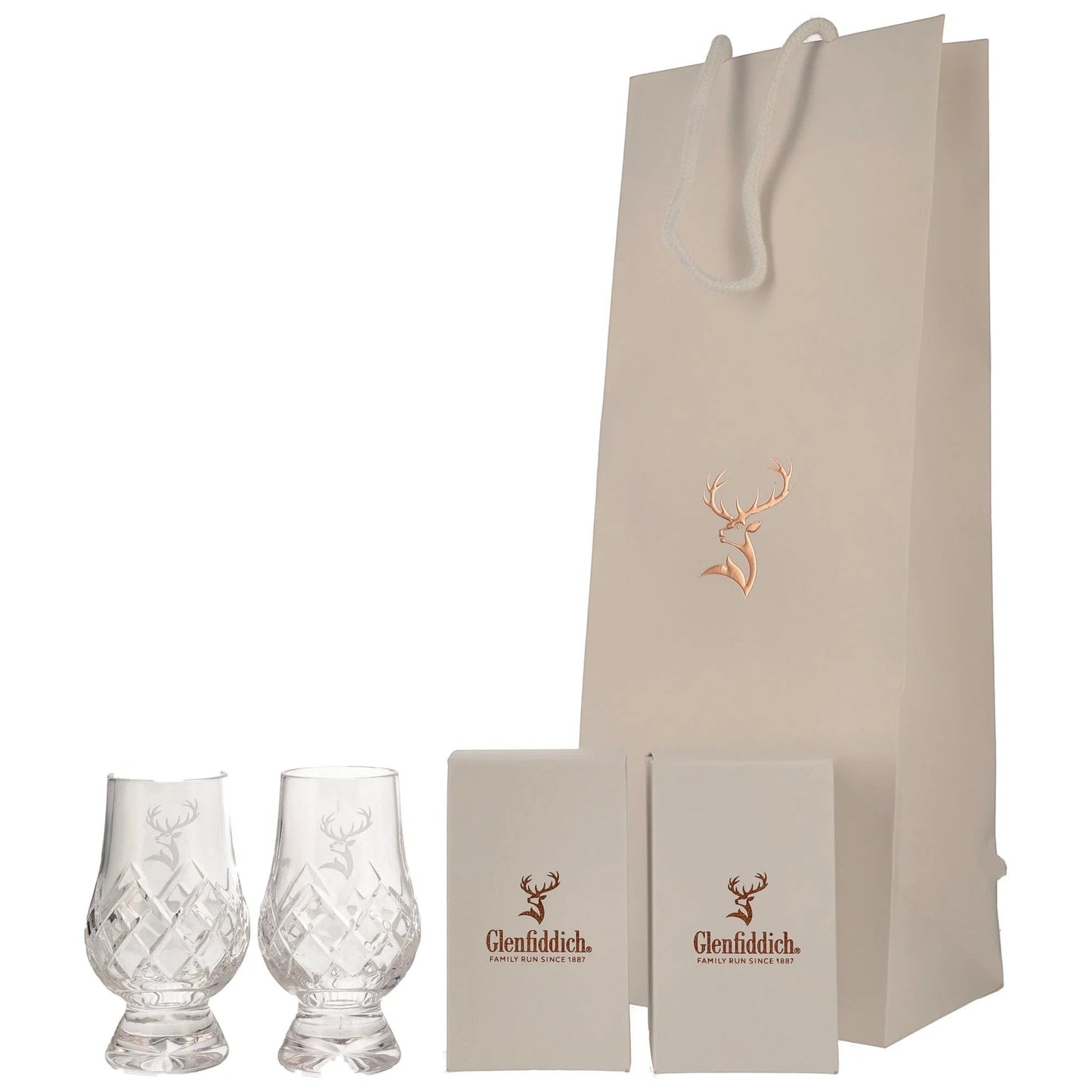 Schwarzbach Spirits Glenfiddich Glencairn Whiskyglas-Set mit Schliffmuster, Hirsch-Logo und eleganter Geschenktüte