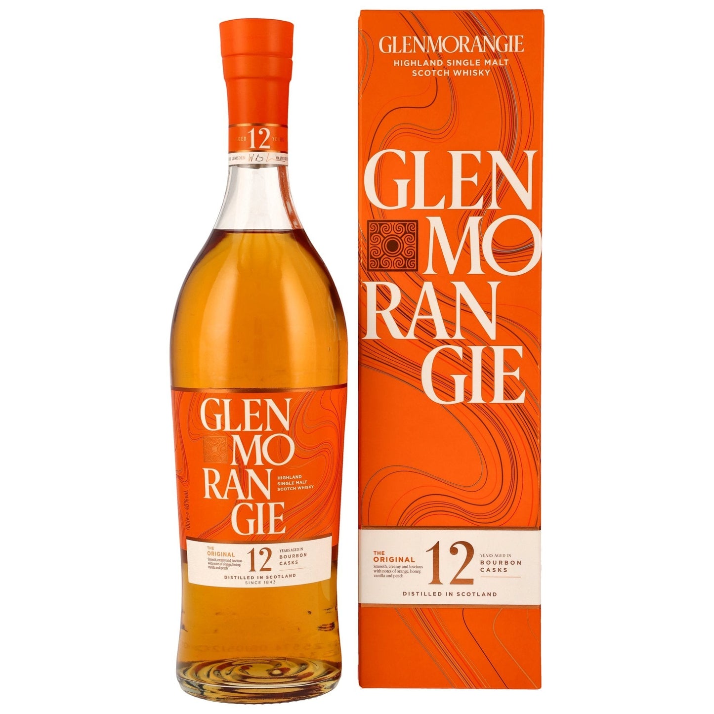 Schwarzbach Spirits Glenmorangie 12 Jahre The Original Single Malt Scotch Whisky, 40% Vol., 0.7L, goldfarben, gereift in Bourbon Casks.