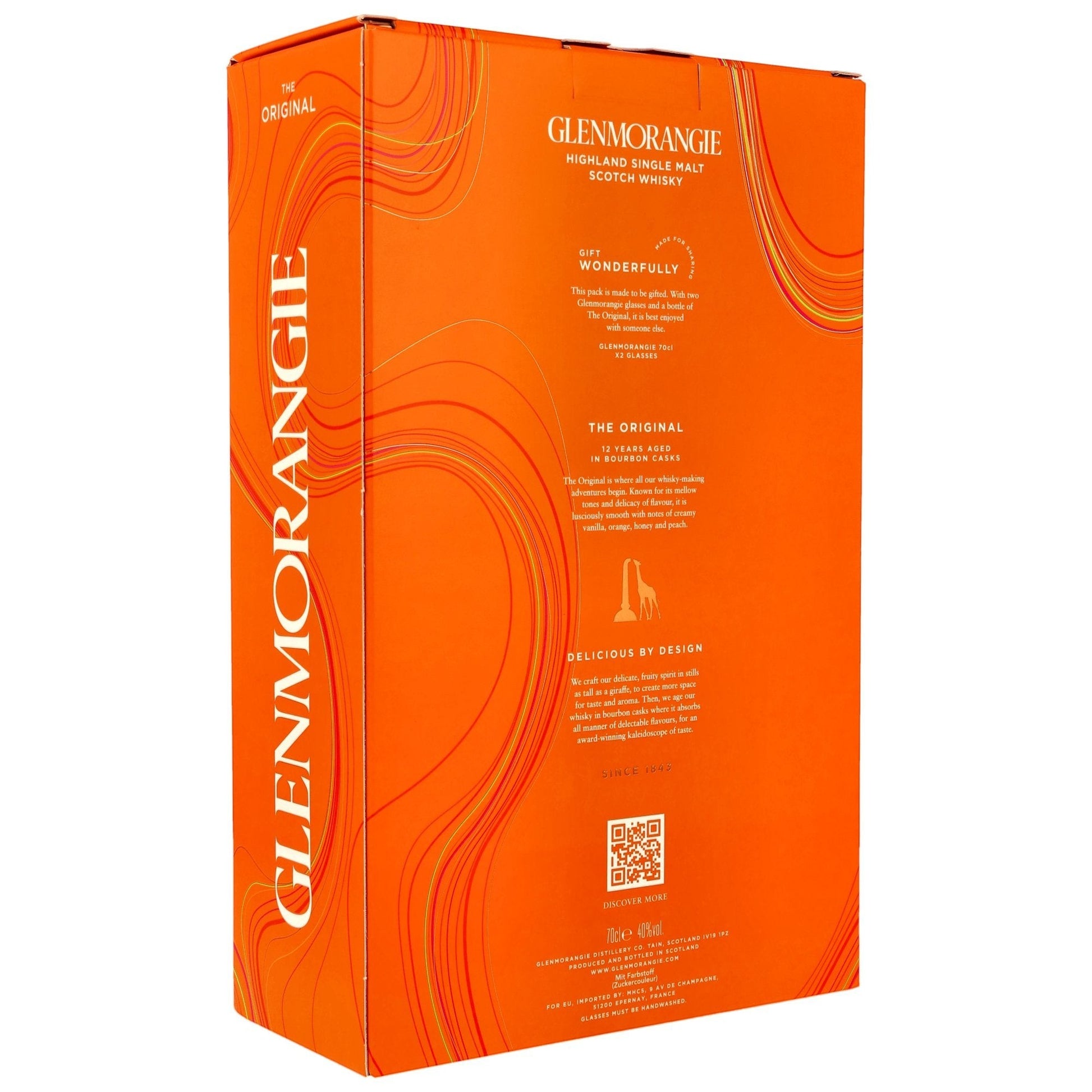 Schwarzbach Spirits: Geschenkset mit Glenmorangie 12 Jahre The Original Single Malt Scotch Whisky, 40% Vol., 0.7L, inklusive 2 Gläsern.