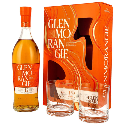 Schwarzbach Spirits: Glenmorangie 12 Jahre The Original Geschenkset mit zwei Gläsern, Single Malt Scotch Whisky, 40% Vol.