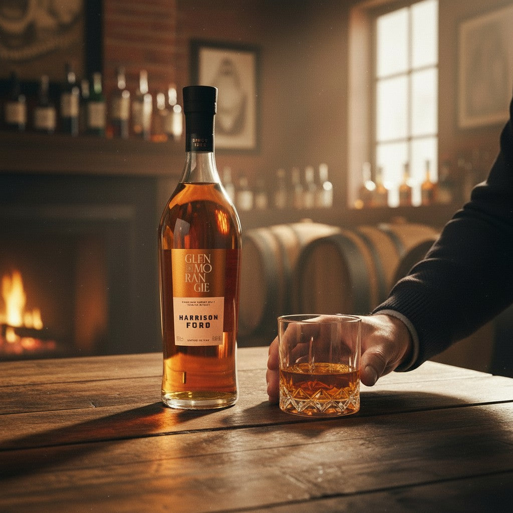 Schwarzbach Spirits: Glenmorangie Harrison Ford Limited Edition Single Malt Scotch Whisky, 46,5% Vol., bernsteinfarben, in Bourbon- und Rotweinfässern gereift.