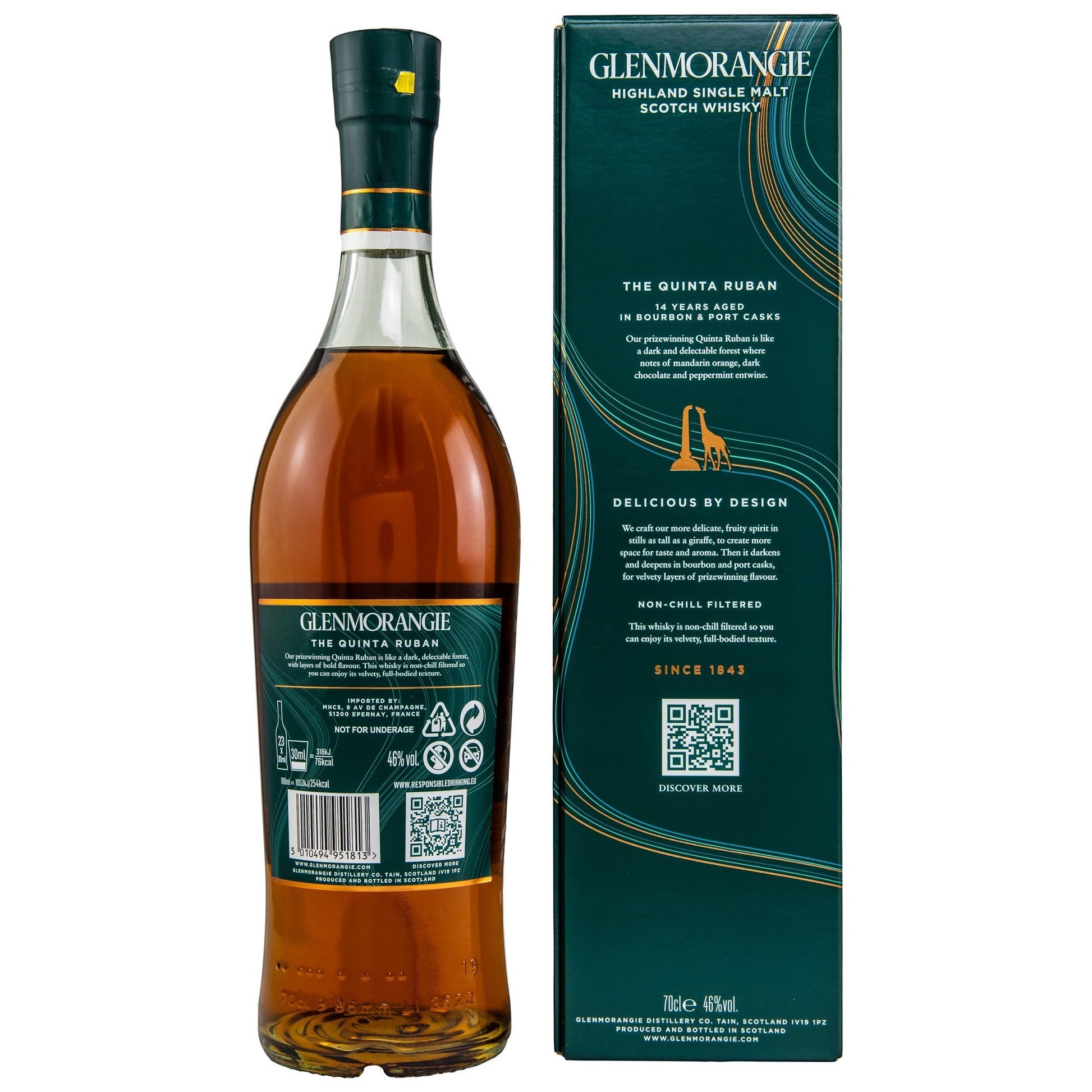Schwarzbach Spirits: Glenmorangie 14 Jahre Quinta Ruban Single Malt Scotch Whisky in dunkler Schokoladen- und Kirschgeschmacksnote, 46% Vol.