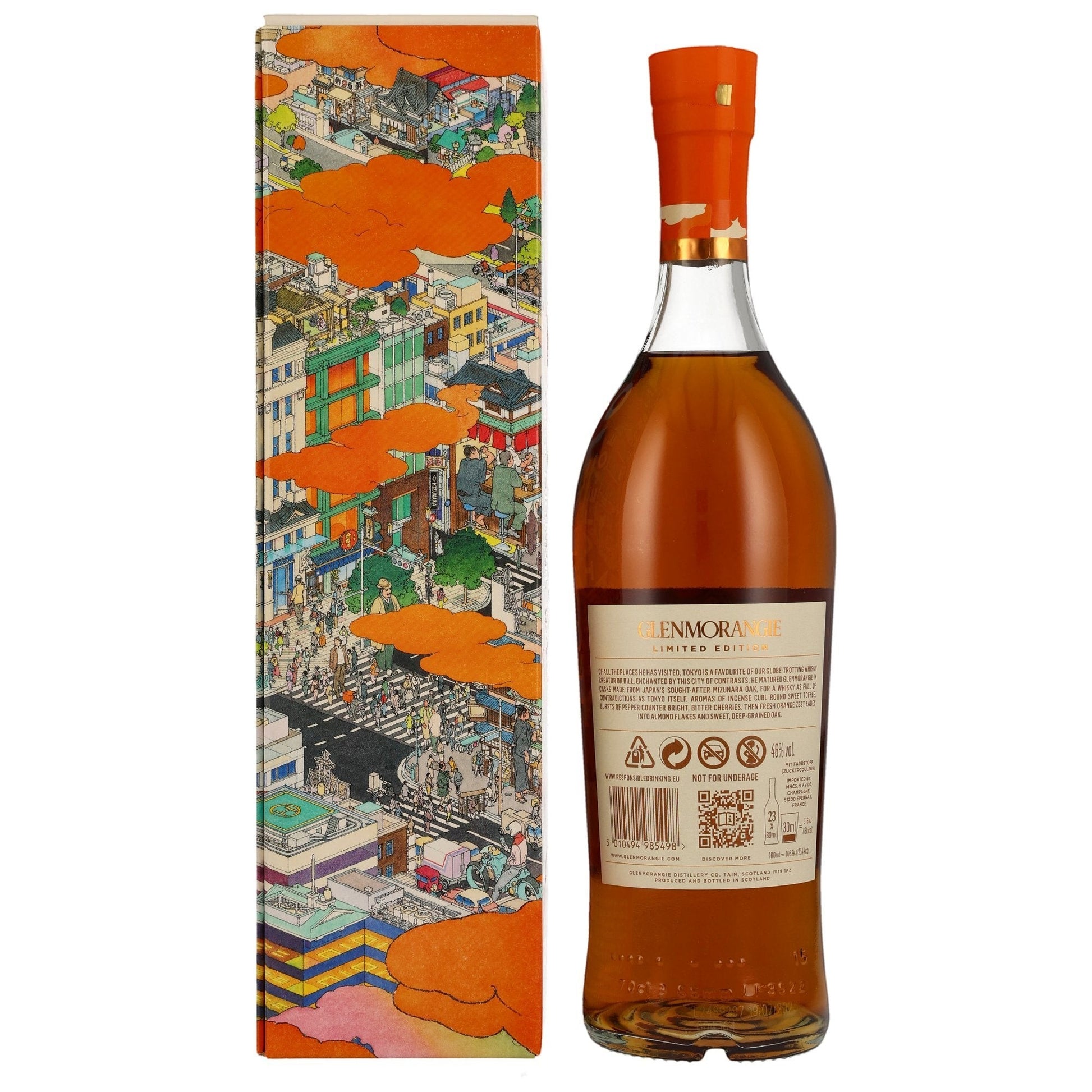 Schwarzbach Spirits: Glenmorangie A Tale of Tokyo Whisky in Flasche und Karton mit japanischem Stadtmotiv, 46% Vol.