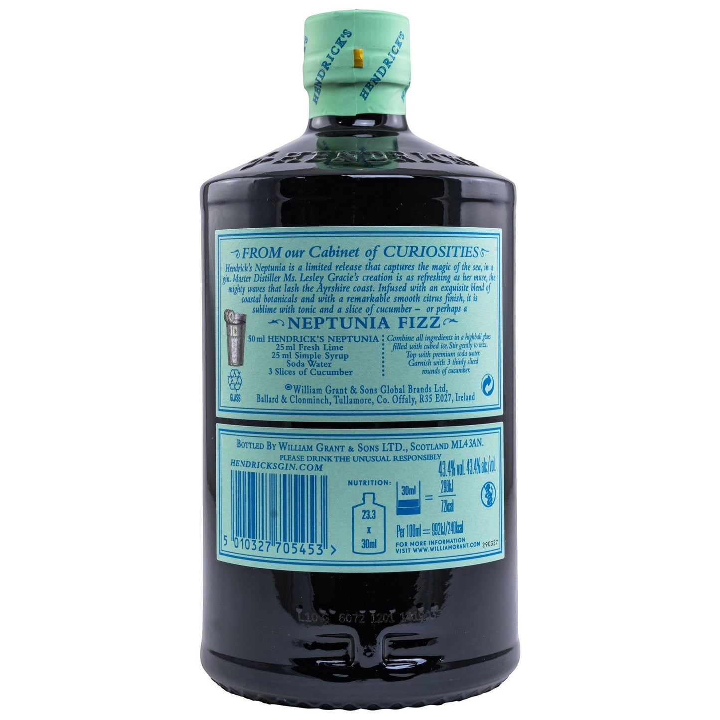 Schwarzbach Spirits: Hendrick's Neptunia Gin Flasche mit maritimen und zitrusartigen Noten, 43,4% Vol.