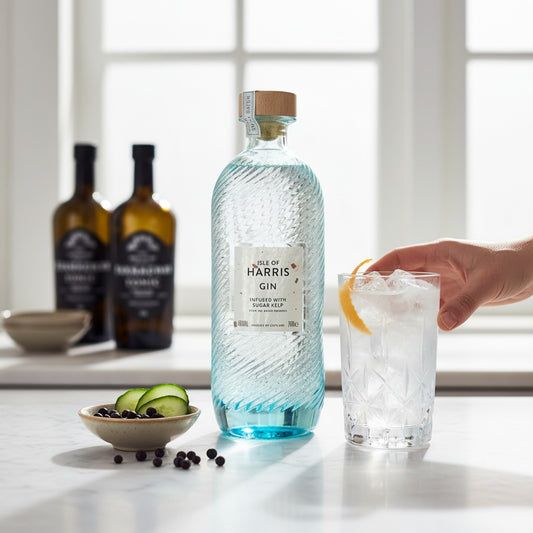 Schwarzbach Spirits Isle of Harris Gin bottle, infused with sugar kelp, 45% vol, 70cl, London Dry style.