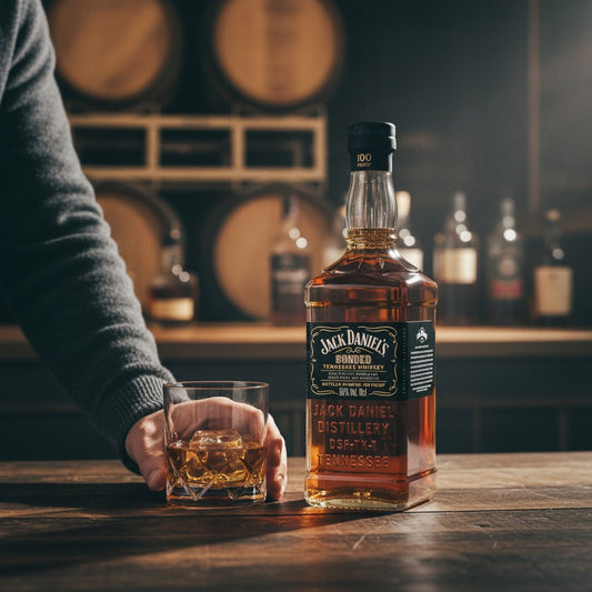Schwarzbach Spirits Jack Daniel's Bonded Tennessee Whiskey, 50% Vol. 70cl, 100 Proof, amber liquid in a clear glass bottle with black label.