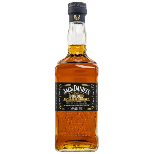 Schwarzbach Spirits Jack Daniel's Bonded Tennessee Whiskey, 50% Vol. 70cl, 100 Proof, amber liquid in a clear glass bottle with black label.