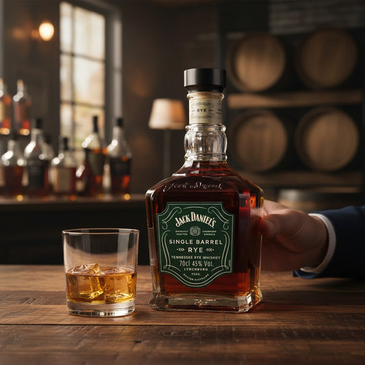 Schwarzbach Spirits Jack Daniel's Single Barrel Rye 2024 Tennessee Rye Whiskey 70cl 45% Vol. in Glasflasche mit grünem Etikett.