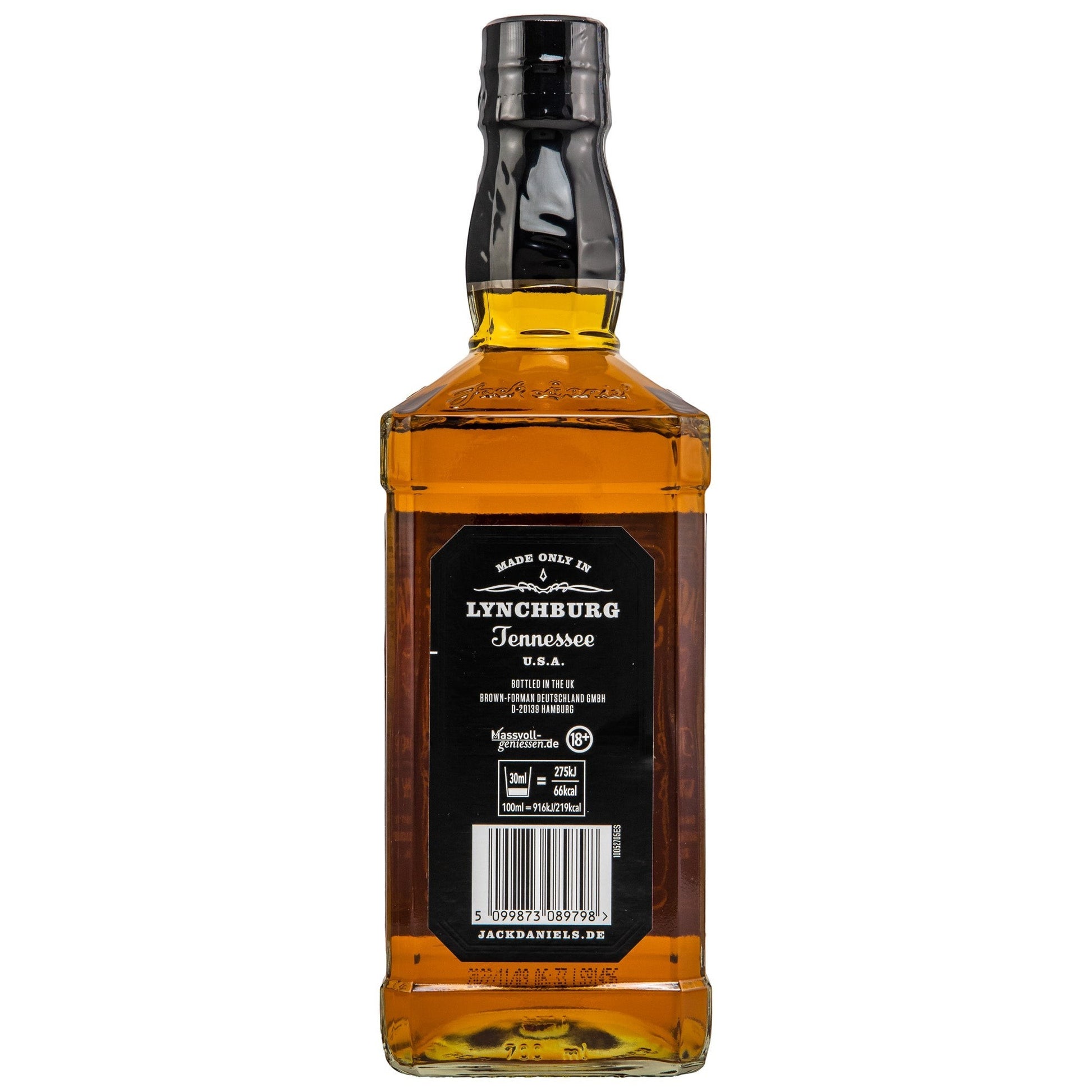 Schwarzbach Spirits Jack Daniel's Old No. 7 Tennessee Whiskey 40% Vol. 700ml Flasche mit schwarzem Etikett und schwarzem Verschluss.