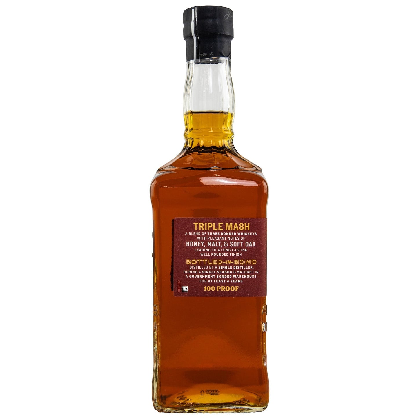 Schwarzbach Spirits Jack Daniel's Triple Mash 100 Proof Whiskey, 50% Vol., 0.7L. Amber liquid in a clear glass bottle with a dark label.