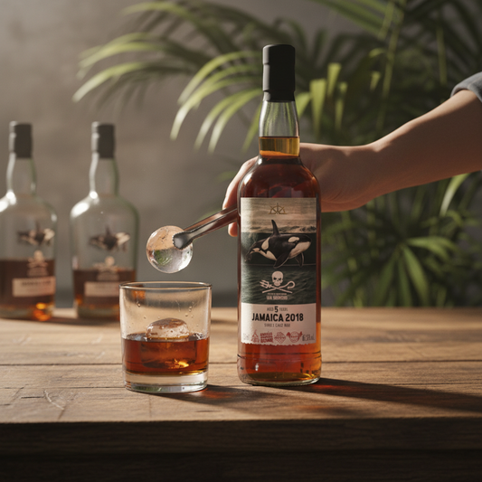 Schwarzbach Spirits Jamaica LROK 2018 single cask rum, aged 5 years, 67.5% vol. Features an orca and Sea Shepherd logo.