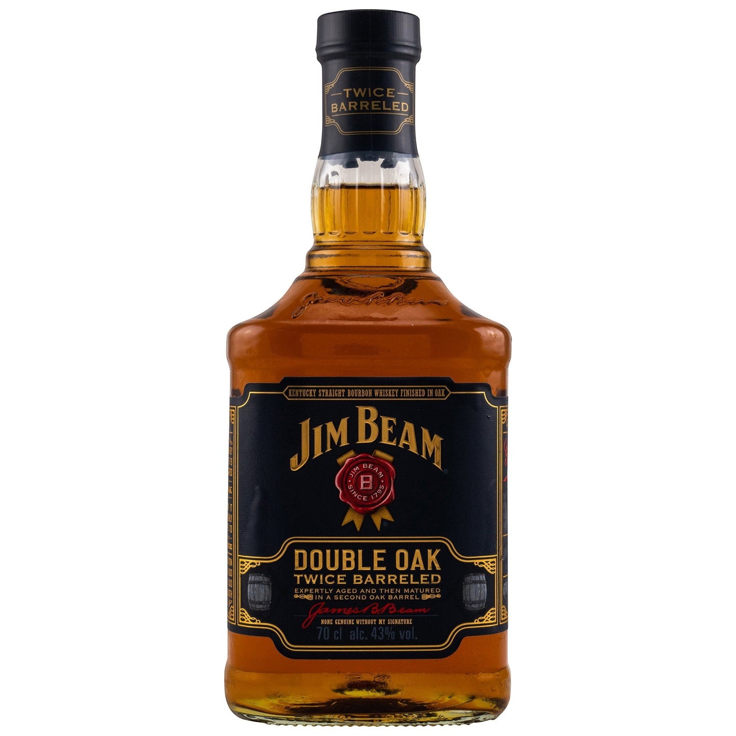 Schwarzbach Spirits Jim Beam Double Oak Twice Barreled Bourbon Whiskey, 43% Vol., 70 cl, bernsteinfarben, mit Eichen- und Vanillenoten.