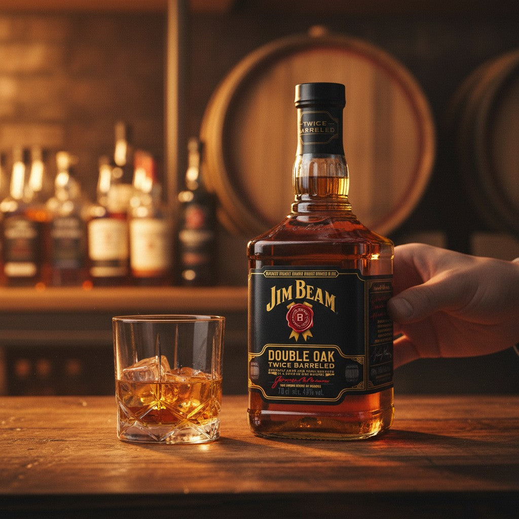 Schwarzbach Spirits Jim Beam Double Oak Twice Barreled Bourbon Whiskey, 43% Vol., 70 cl, bernsteinfarben, mit Eichen- und Vanillenoten.
