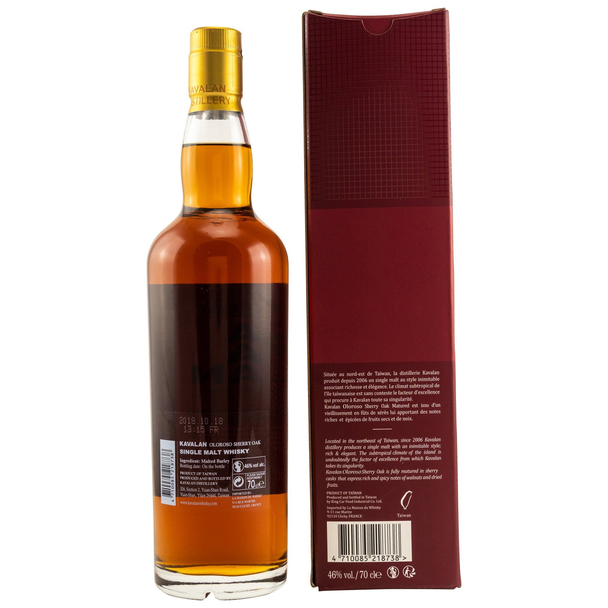 Schwarzbach Spirits Kavalan Oloroso Sherry Oak single malt whisky bottle and box back view