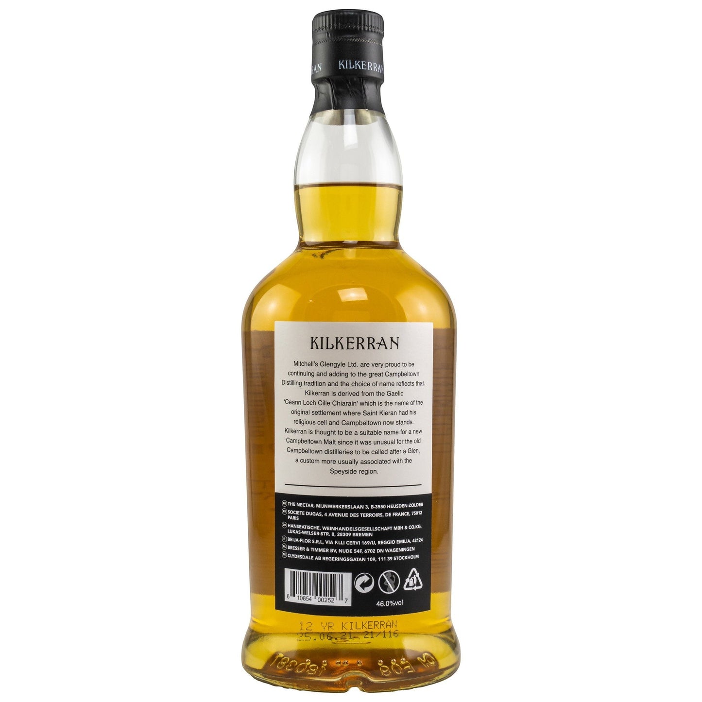 Schwarzbach Spirits Kilkerran 12 Jahre Single Malt Scotch Whisky, 46% Vol., goldene Farbe, ohne Farbstoffe, nicht kühlgefiltert.