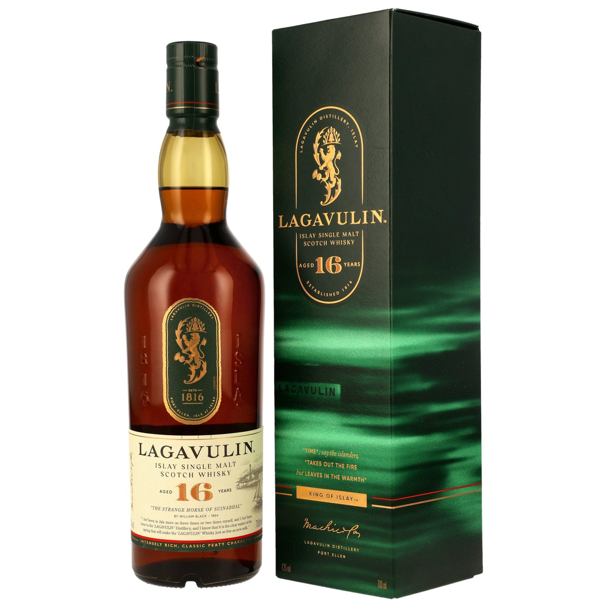 Schwarzbach Spirits Lagavulin 16 Jahre Islay Single Malt Whisky Flasche mit Geschenkverpackung