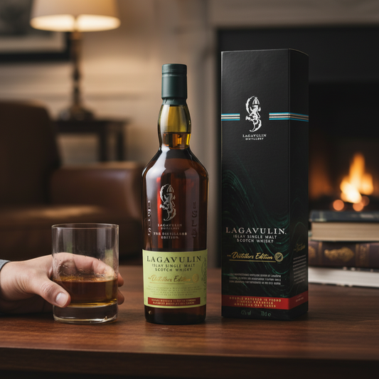 Schwarzbach Spirits Lagavulin Distillers Edition Islay Single Malt Scotch Whisky, amber liquid, dark green cap, 43% vol, 70cl.