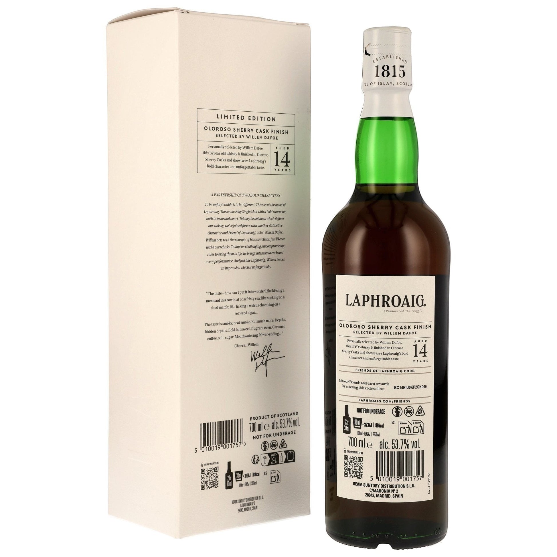Schwarzbach Spirits Laphroaig 14 Jahre Oloroso Sherry Cask Finish, 53,7% Vol. – ein intensiver Islay Single Malt mit Torfrauch, Meersalz und Sherry-Noten.