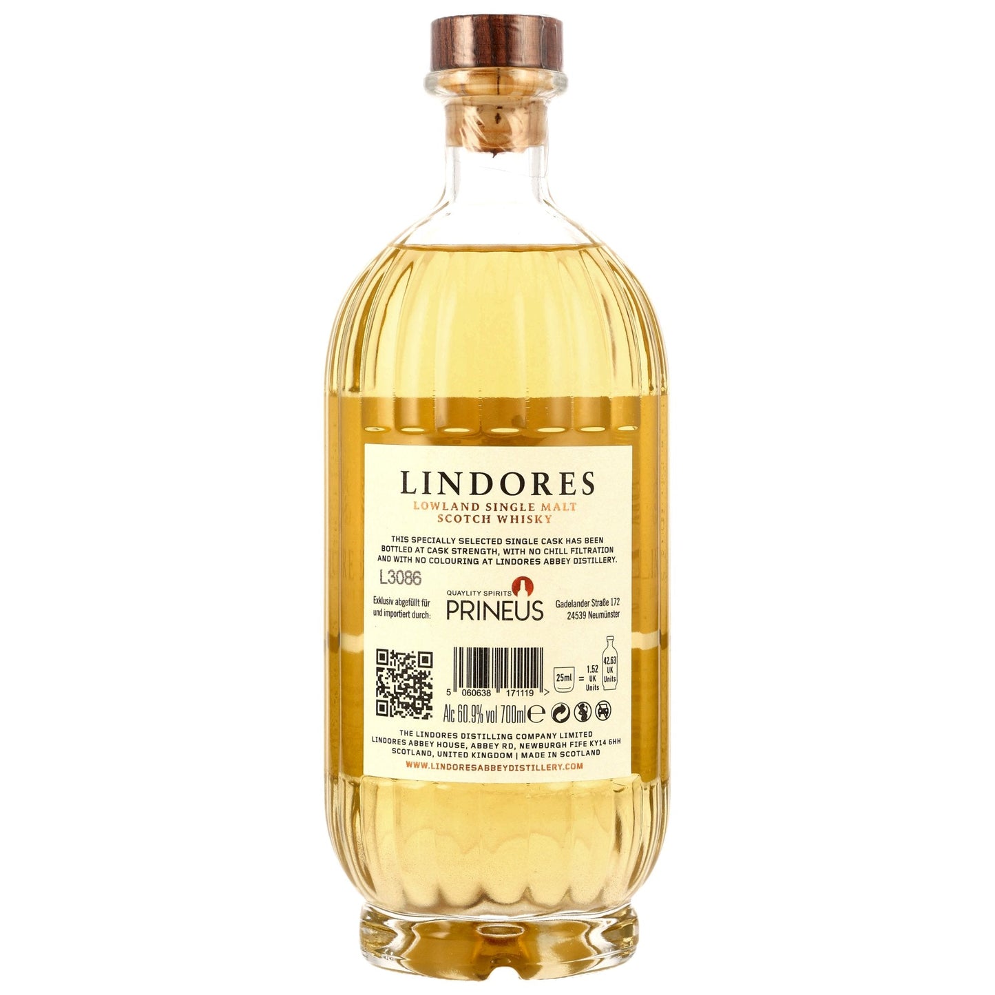 Schwarzbach Spirits Lindores Abbey 3 Year Old Exclusive Cask single malt scotch whisky bottle back label