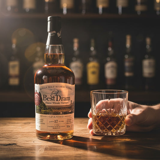 Schwarzbach Spirits Linkwood 2008 single malt Scotch whisky, aged 17 years in a Margaux red wine barrique. Amber liquid, 700ml bottle, 55.7% Vol.