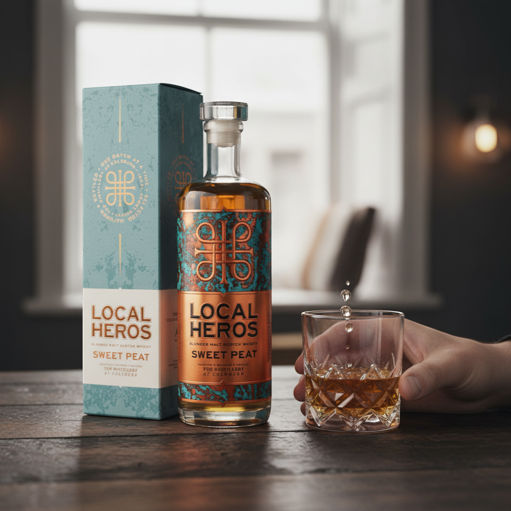 Schwarzbach Spirits Local Heroes Sweet Peat blended malt Scotch whisky, 46% Vol. with caramel, vanilla, plum pudding, honey, pear drop, and banana notes.