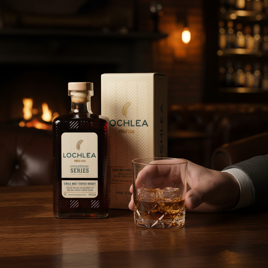 Schwarzbach Spirits Lochlea Single Cask The Awakening Series single malt Scotch whisky, 59.6% vol. in a dark glass bottle.
