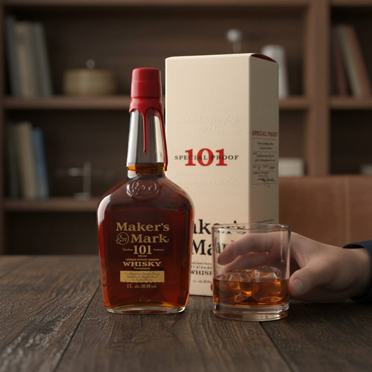 Schwarzbach Spirits: Maker's Mark 101 Proof Kentucky Straight Bourbon Whiskey in 1L bottle with red wax seal, 50.5% vol.