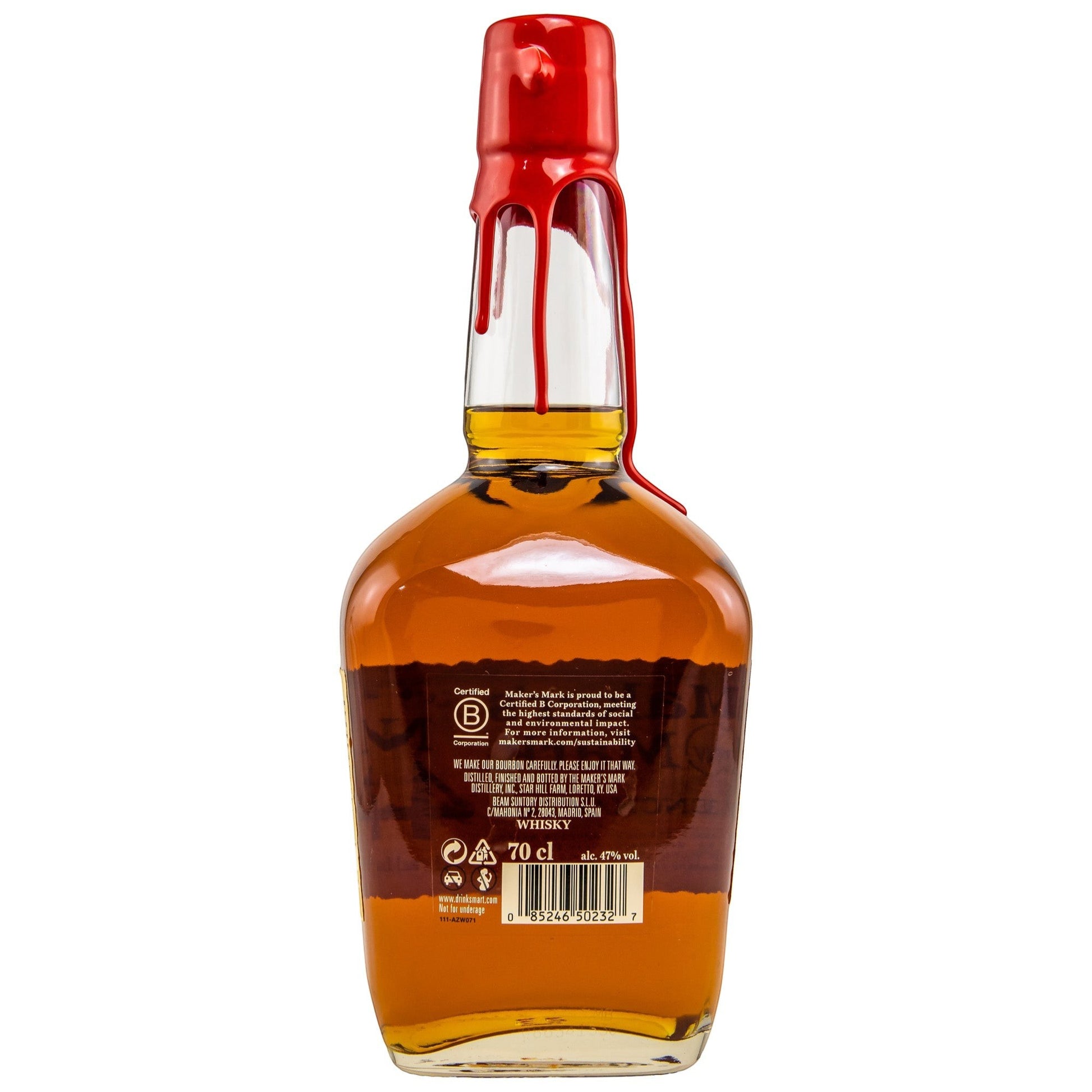 Schwarzbach Spirits Maker's Mark 46 Kentucky Straight Bourbon mit 47% Vol. in einer Glasflasche mit rotem Wachssiegel.