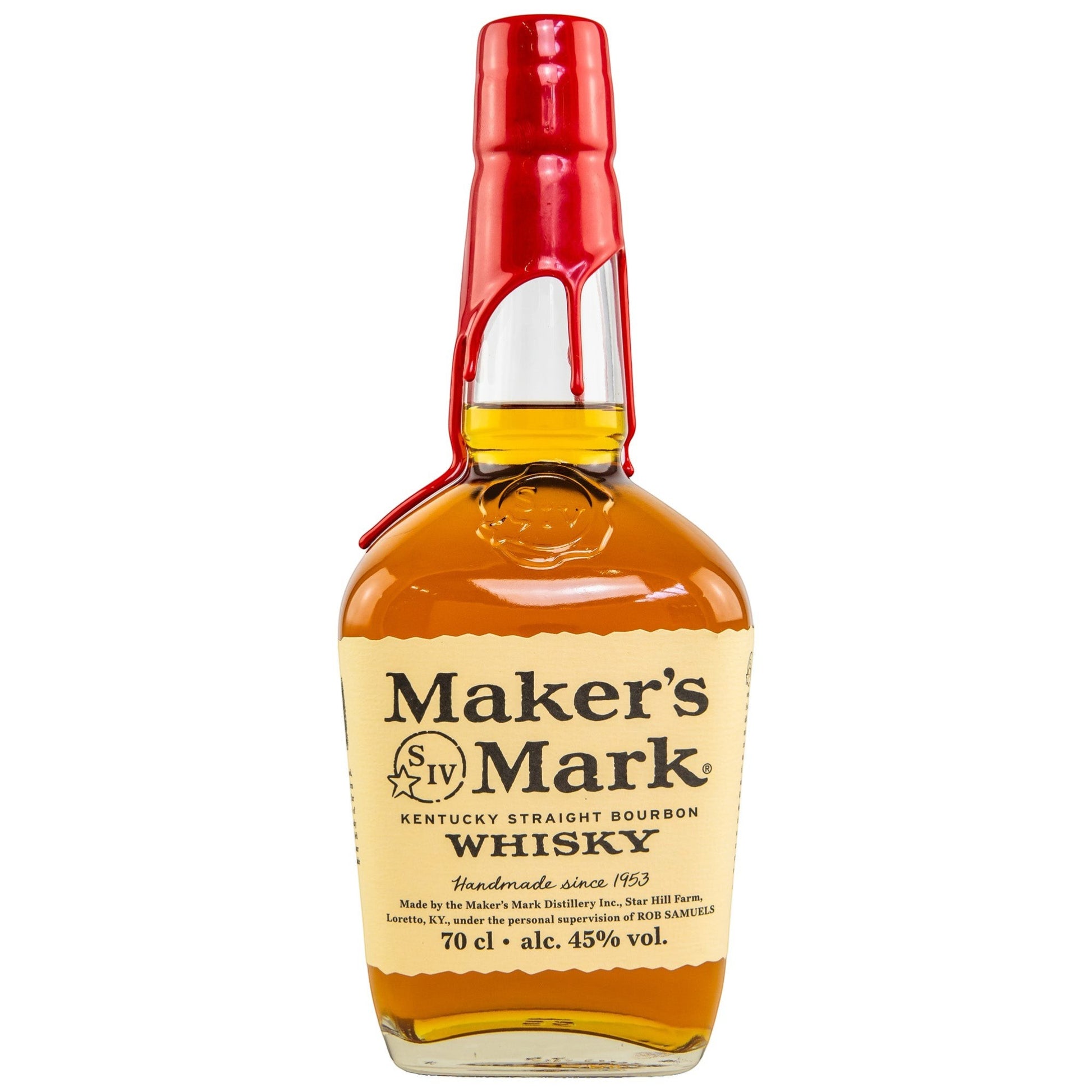 Schwarzbach Spirits Maker's Mark Kentucky Straight Bourbon Whisky mit 45% Vol. und rotem Wachssiegel.