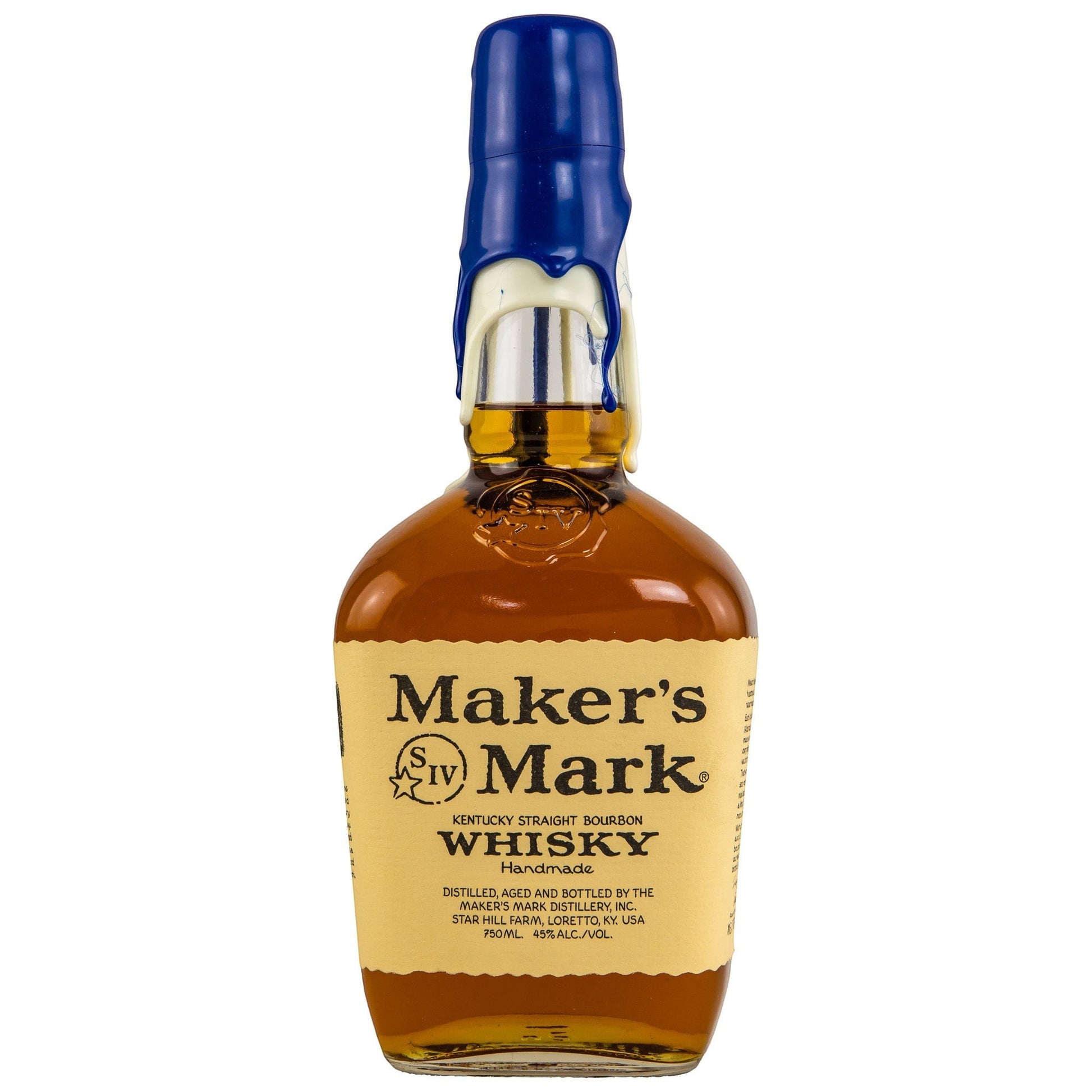 Schwarzbach Spirits Maker's Mark Double Dip Dodgers 60th Anniversary Bourbon Whiskey, 45% Vol., 750ml, with blue and white wax seal.