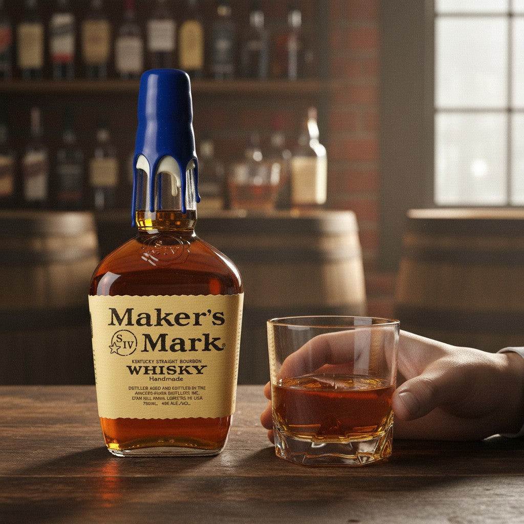 Schwarzbach Spirits Maker's Mark Double Dip Dodgers 60th Anniversary Bourbon Whiskey, 45% Vol., mit blauer und weißer Wachsversiegelung.