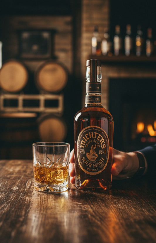 Schwarzbach Spirits: Michter's Original Sour Mash Whiskey 43% Vol. 700ml in einer braunen Glasflasche mit schwarzer Geschenkbox.