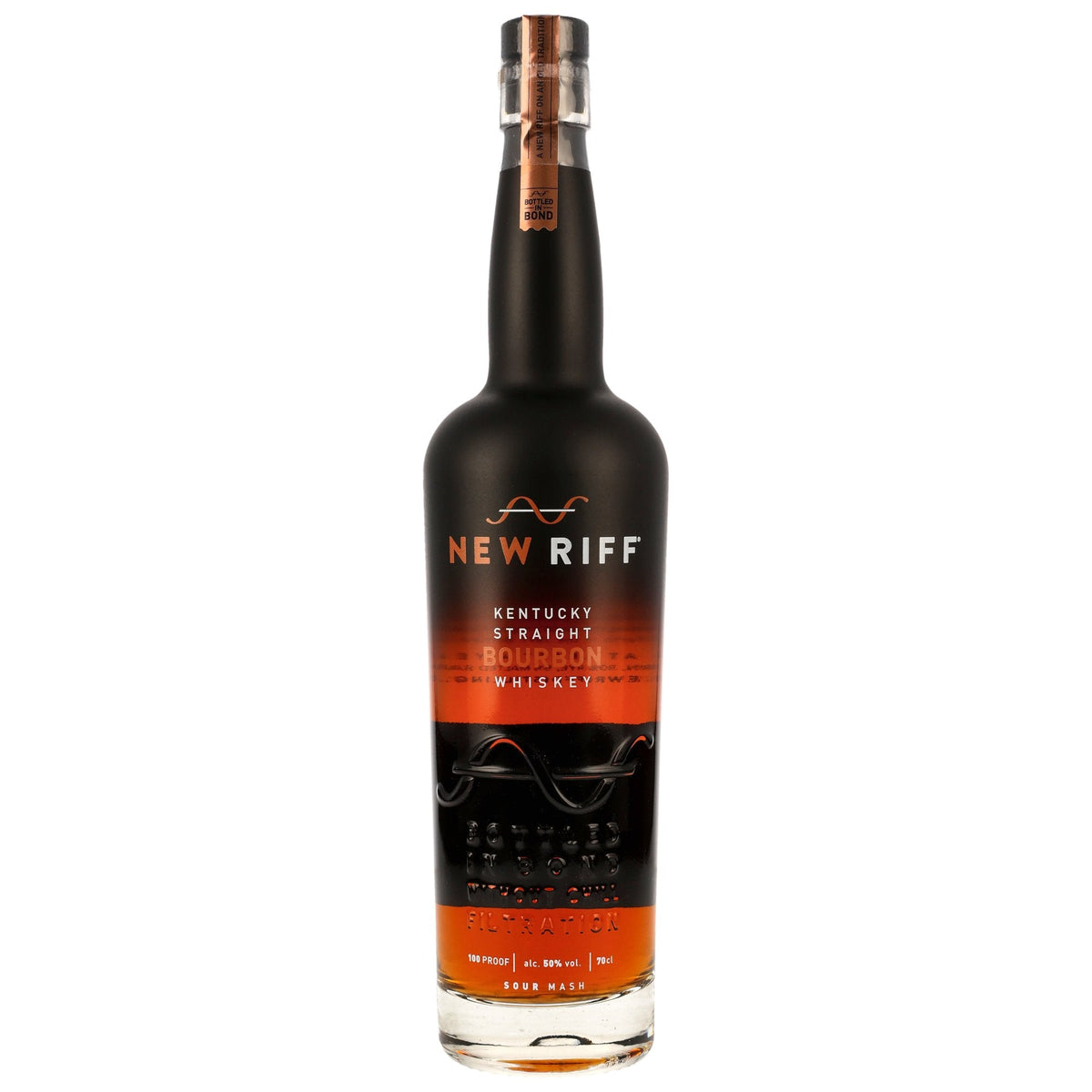 Schwarzbach Spirits New Riff Kentucky Straight Bourbon Whiskey 4 Jahre Bottled in Bond Flasche vor weißem Hintergrund