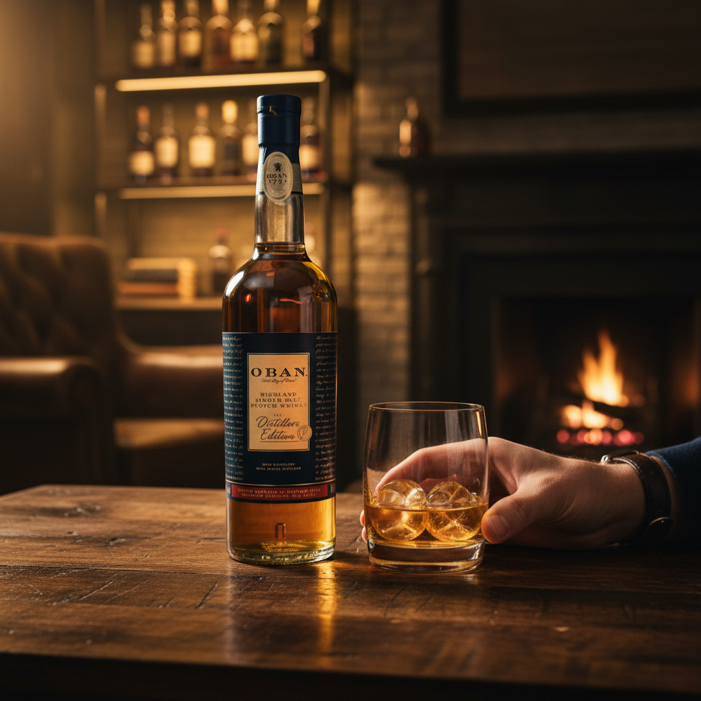Schwarzbach Spirits Oban Distillers Edition single malt Scotch whisky, 43% Vol. 70cl, double matured in Montilla Fino seasoned American oak casks.