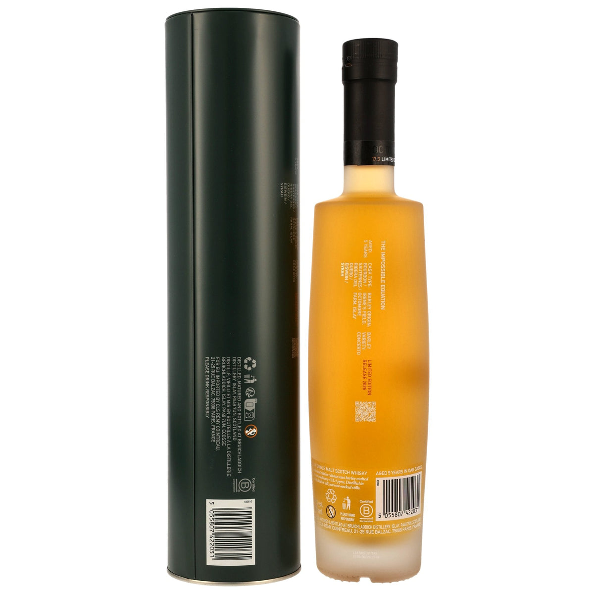 Schwarzbach Spirits Octomore 17.3 Islay Single Malt Whisky Flasche mit Metalldose, Rückansicht