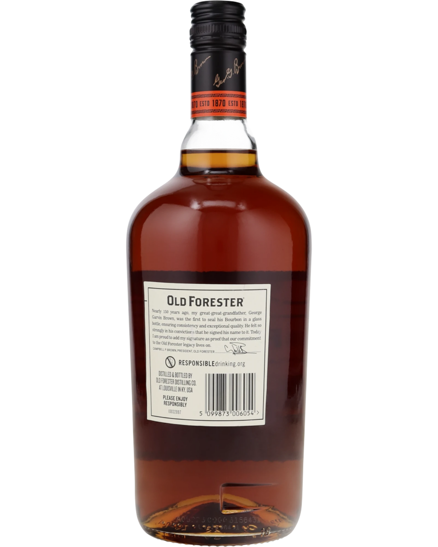 Schwarzbach Spirits: Old Forester 100 Proof Bourbon mit 50% Vol. in einer Glasflasche, bernsteinfarben.