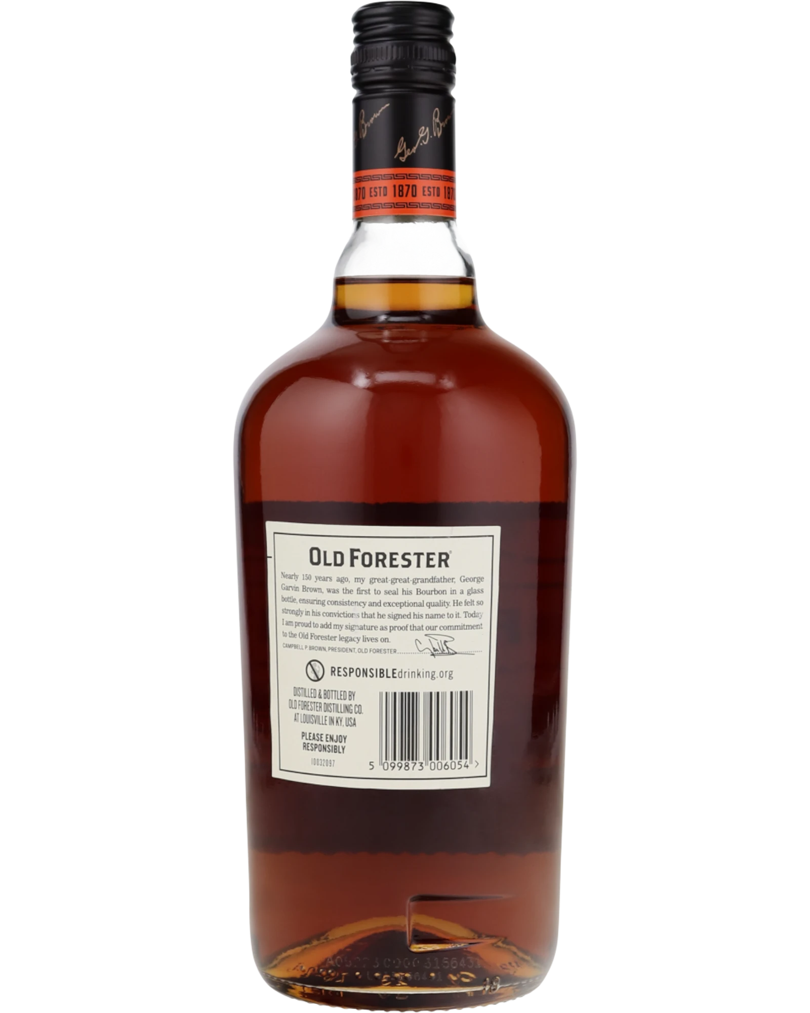 Schwarzbach Spirits: Old Forester 100 Proof Bourbon mit 50% Vol. in einer Glasflasche, bernsteinfarben.