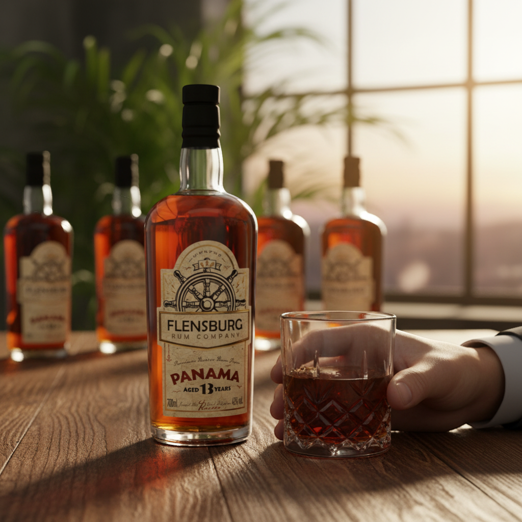 Schwarzbach Spirits FRC Panama 13 Year Old Rum, amber liquid, 700ml bottle, 43% vol. Aged rum with vanilla and spice notes.