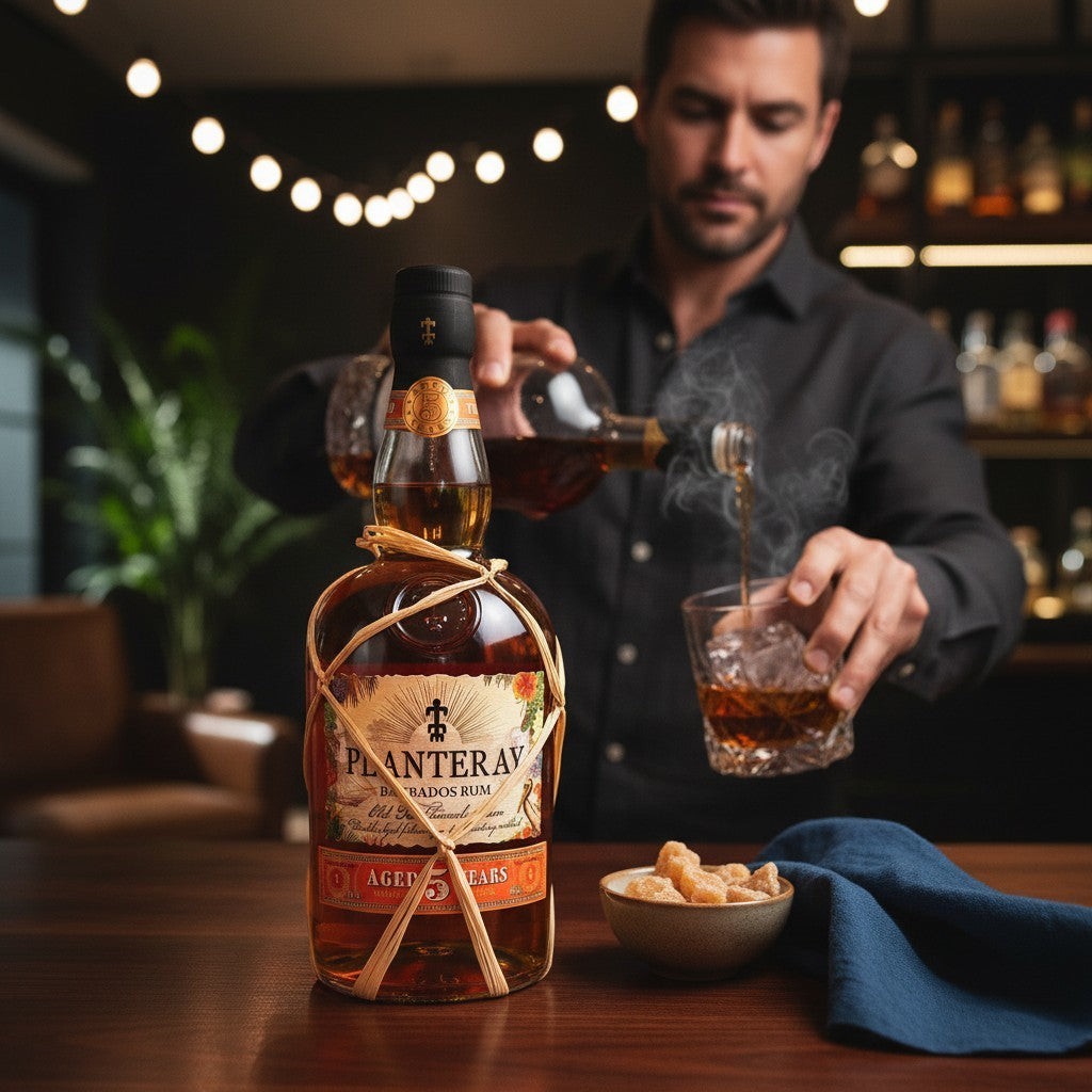 Schwarzbach Spirits präsentiert den Planteray Barbados Rum 5 Jahre, bernsteinfarben, mit Zimt- und Zuckeraromen, doppelt gereift.