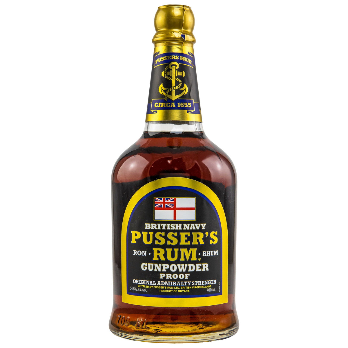 Schwarzbach Spirits Pusser's Gunpowder Proof Black Label Navy Rum in einer 0,7l Flasche mit Anker-Logo